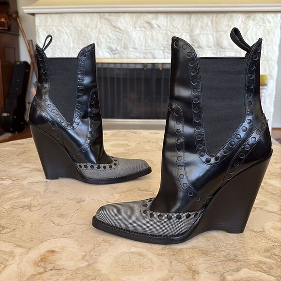 Alexander Wang Leather Wingtip Cowboy Wedge Booties - Picture 4 of 15